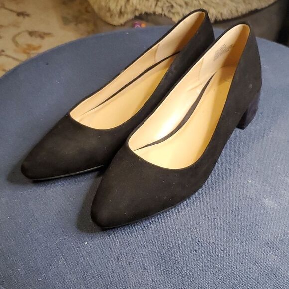 C&M Chunky Mid-Heels Pointed Toe Pumps Leather Lining Business Office Classic - Picture 1 of 11